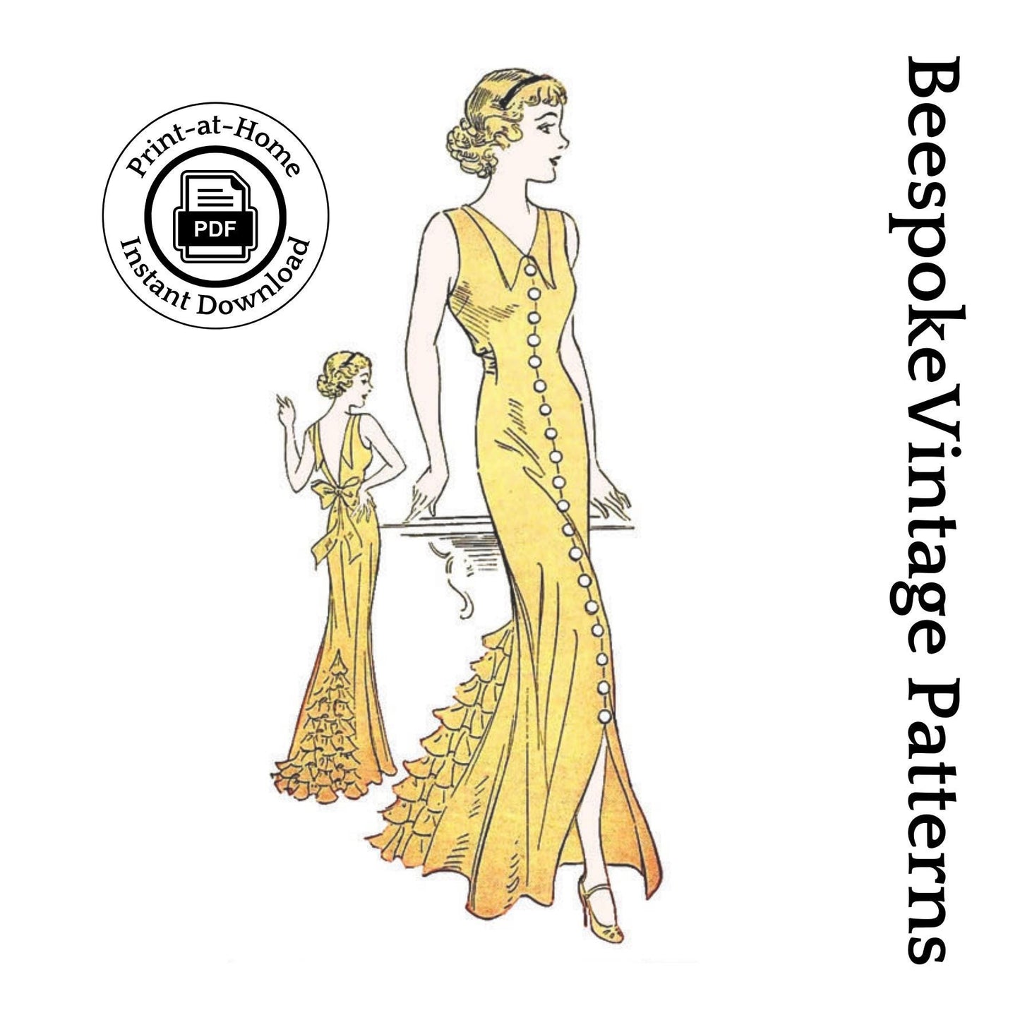 1930s Junior Miss Prom-Trotter Evening Gown - INSTANT DOWNLOAD - Reproduction 1935 Sewing Pattern #T5741 - 35 Inch Bust -PDF - Print At Home