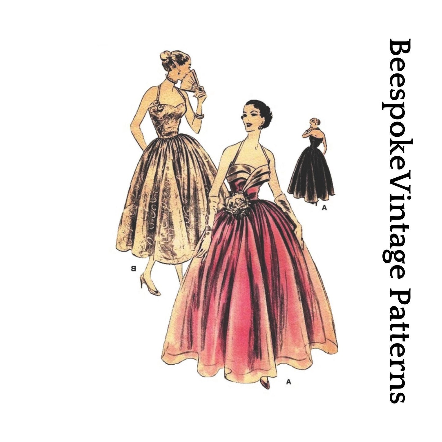 1950s Ladies Formal Dress or Gown - Reproduction 1951 Sewing Pattern #F7413 - 32 Inch Bust