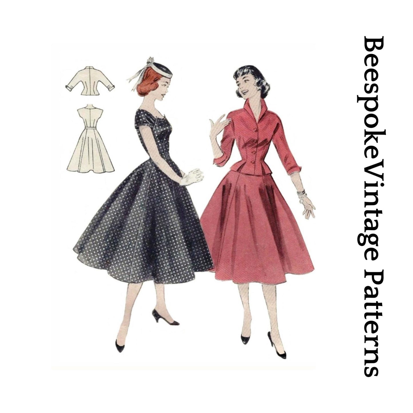 1950s Ladies Dress with Jacket - Reproduction 1954 Sewing Pattern #F7138 - 32 Inch Bust