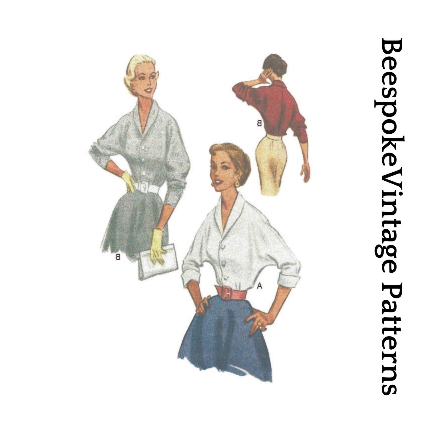 1950s Ladies Dolman Sleeve Blouse - Reproduction 1952 Sewing Pattern #F9179 - 34 Inch Bust