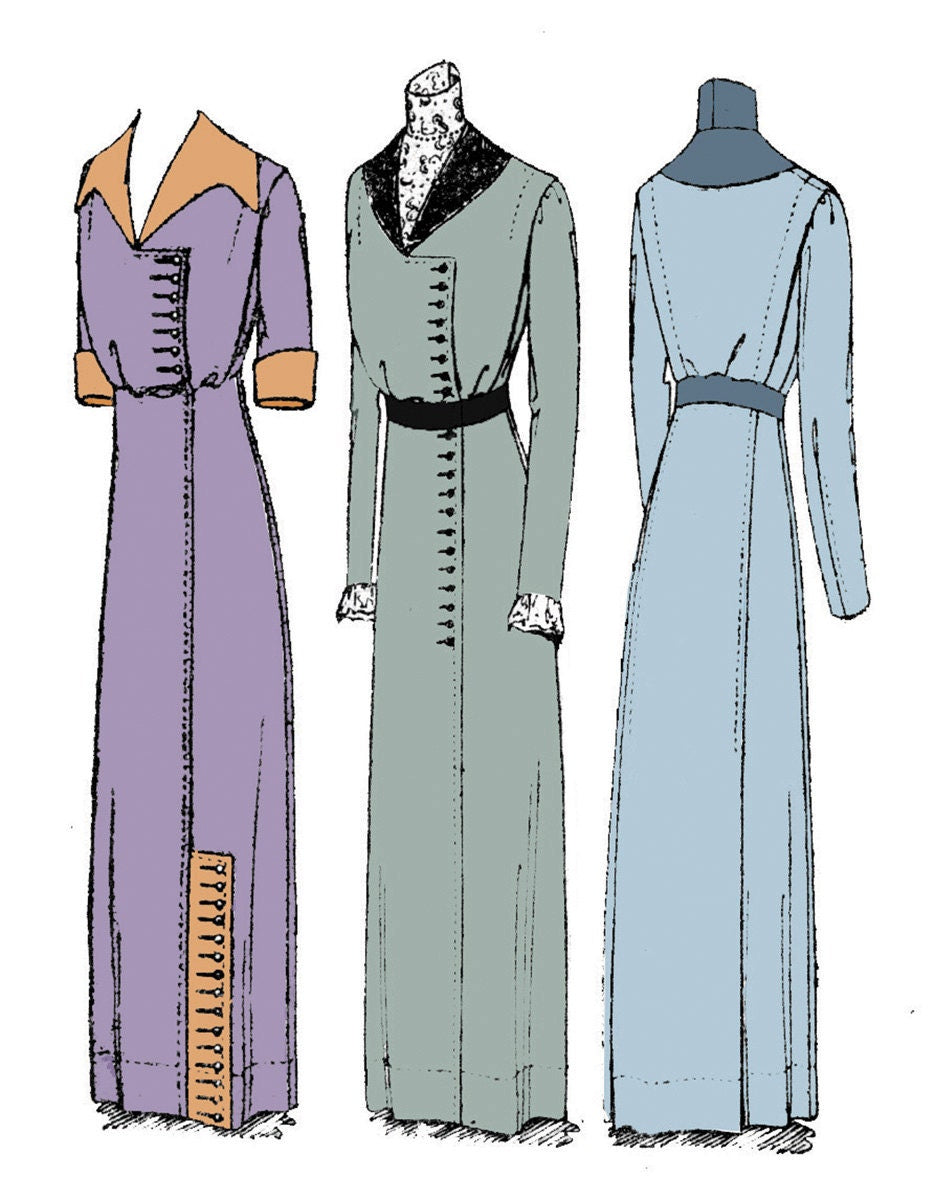 1910s Ladies Dress with Two Collar Options - 1911 Pattern #E4929 - 36 Inch Bust