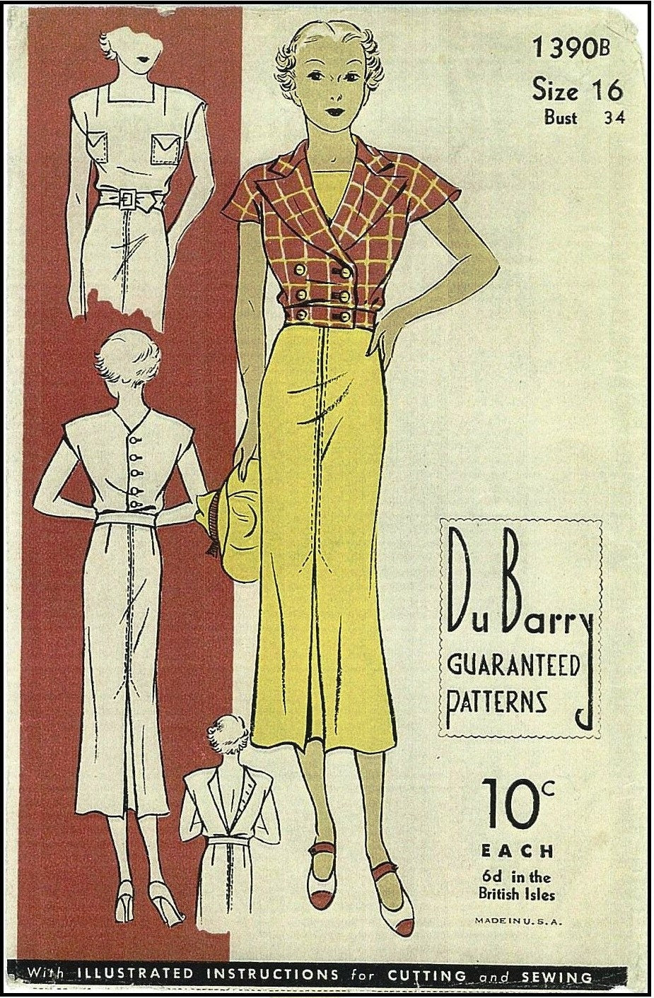 1930s Ladies Sports Dress With Jacket - Reproduction 1936 Sewing Pattern #T1390 - Sport Ensemble - 34 Inch Bust