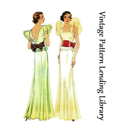 1930s Ladies Evening Gown With Sash - Reproduction 1933 Sewing Pattern #T7226 - 34 Inch Bust