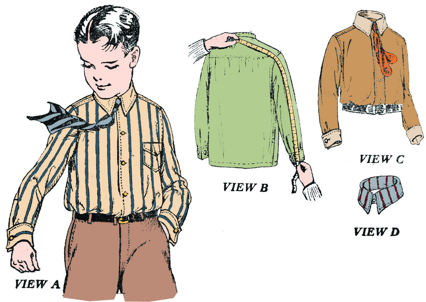 1920s Boy's Button Down Shirt With Detachable Collar - Reproduction 1922 Sewing Pattern #C3638