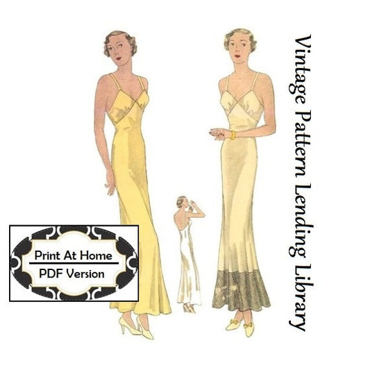 1930s Ladies Low Back Back Evening Slip - INSTANT DOWNLOAD - Reproduction 1934 Sewing Pattern #T1466 - 34 Inch Bust - PDF - Print At Home