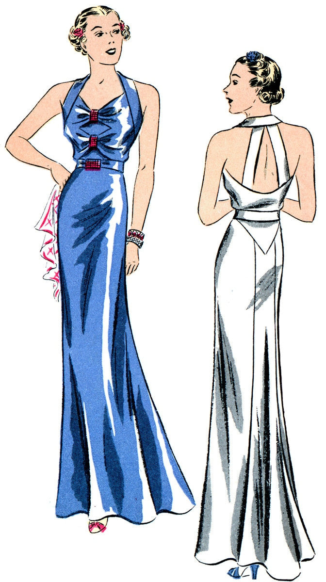 1930s Ladies Evening Gown With Back Bands - INSTANT DOWNLOAD - Reproduction 1936 Sewing Pattern #T1602 - 34 Inch Bust - PDF - Print At Home