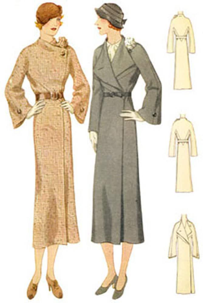 1930s Ladies Coat With Flower Accent - Reproduction 1932 Sewing Pattern #T7039 - 36 Inch Bust