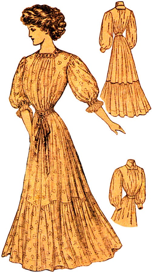 1900s Ladies House Dress or Wrapper - 1908 Reproduction Sewing Pattern #E2263 - 38 Inch Bust