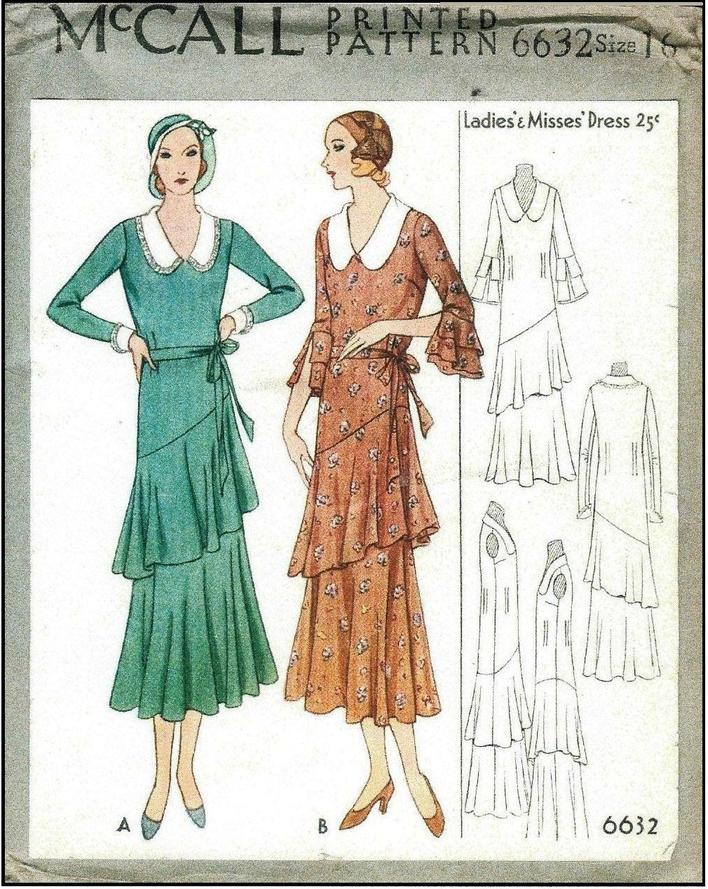 1930s Ladies Dress With Flounces - INSTANT DOWNLOAD - Large Format Version Only - Reproduction 1931 Sewing Pattern #T6632- 34 Inch Bust -PDF