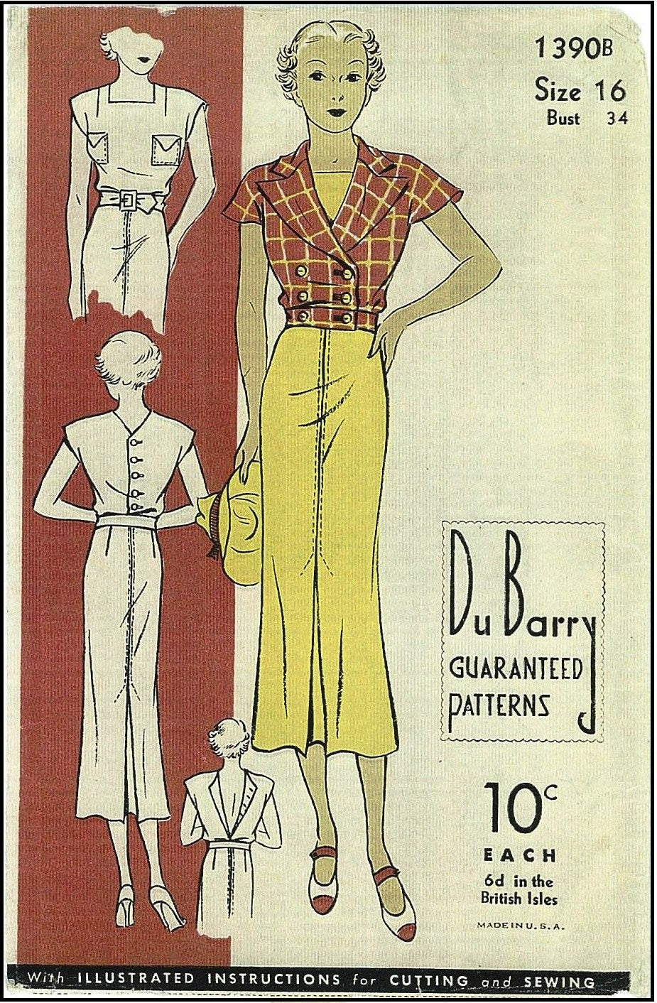 1930s Ladies Sports Dress With Jacket - INSTANT DOWNLOAD - Reproduction 1936 Sewing Pattern #T1390 - 34 Inch Bust - PDF - Print At Home