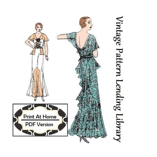 1930s Ladies Slip-Over Gown With Cascades - INSTANT DOWNLOAD - Reproduction 1931 Sewing Pattern #T3946 - PDF - Print At Home