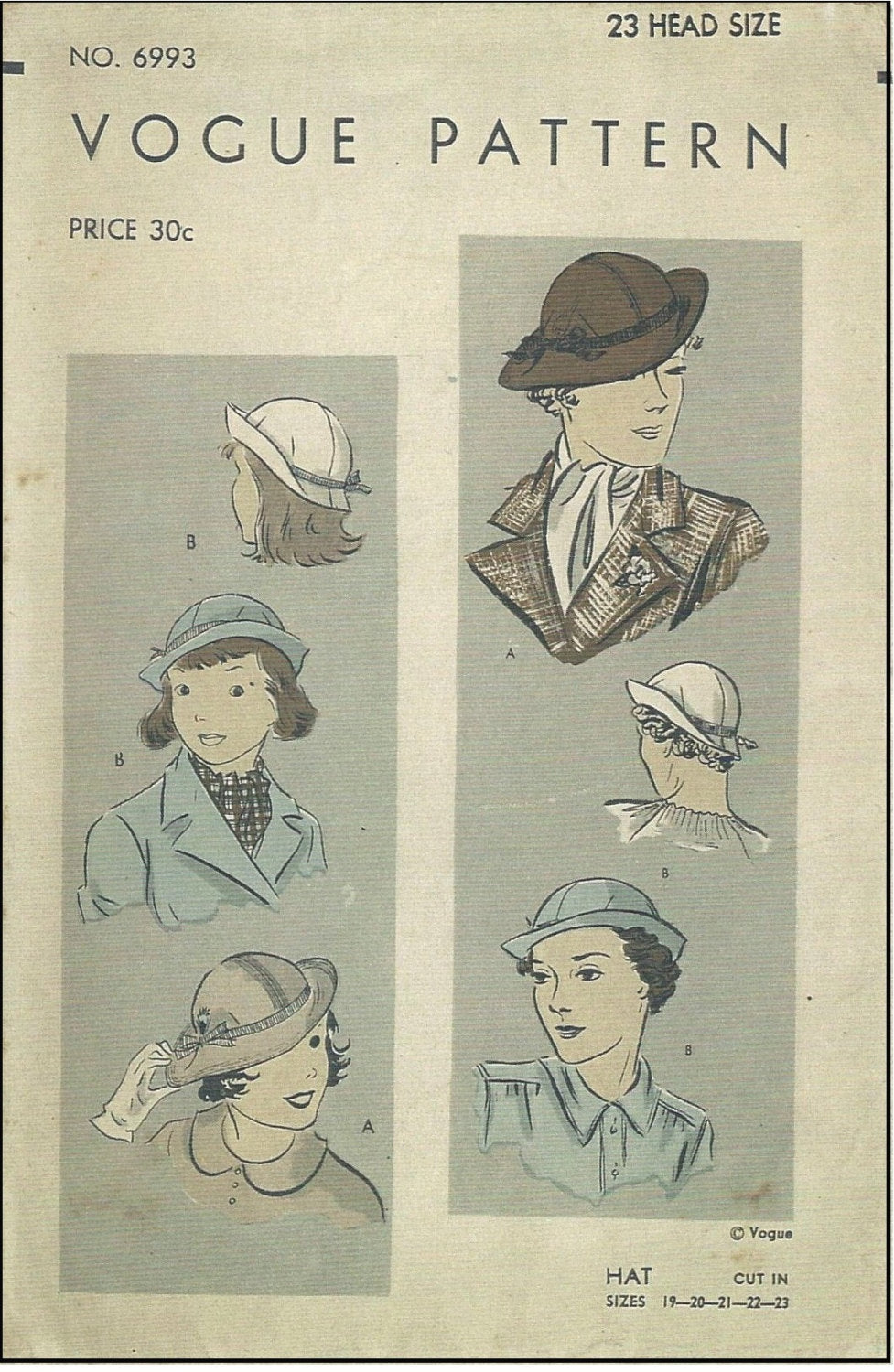 1930s Ladies Bower Style Hat - INSTANT DOWNLOAD - Reproduction 1935 Sewing Pattern #H6993 - PDF - Print At Home