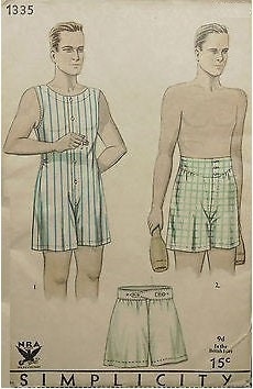 1930s Men's Union Suit & Undershorts - INSTANT DOWNLOAD - Reproduction 1933 Sewing Pattern #M1335 - Size 42 - PDF - Print At Home