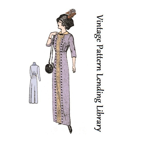 1910s Ladies Dress with Four Gore Skirt - 1912 Reproduction Sewing Pattern #E6131 - 36 Inch Bust