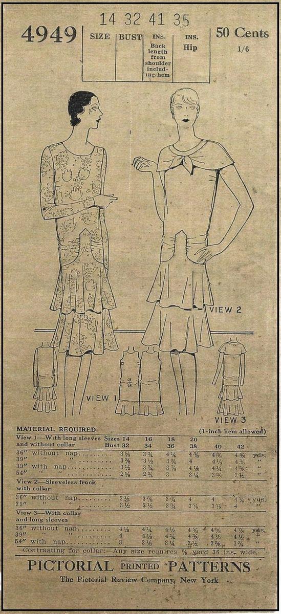 1920s Ladies Tiered Dress - Reproduction 1929 Sewing Pattern #Z4949 - 32 Inch Bust