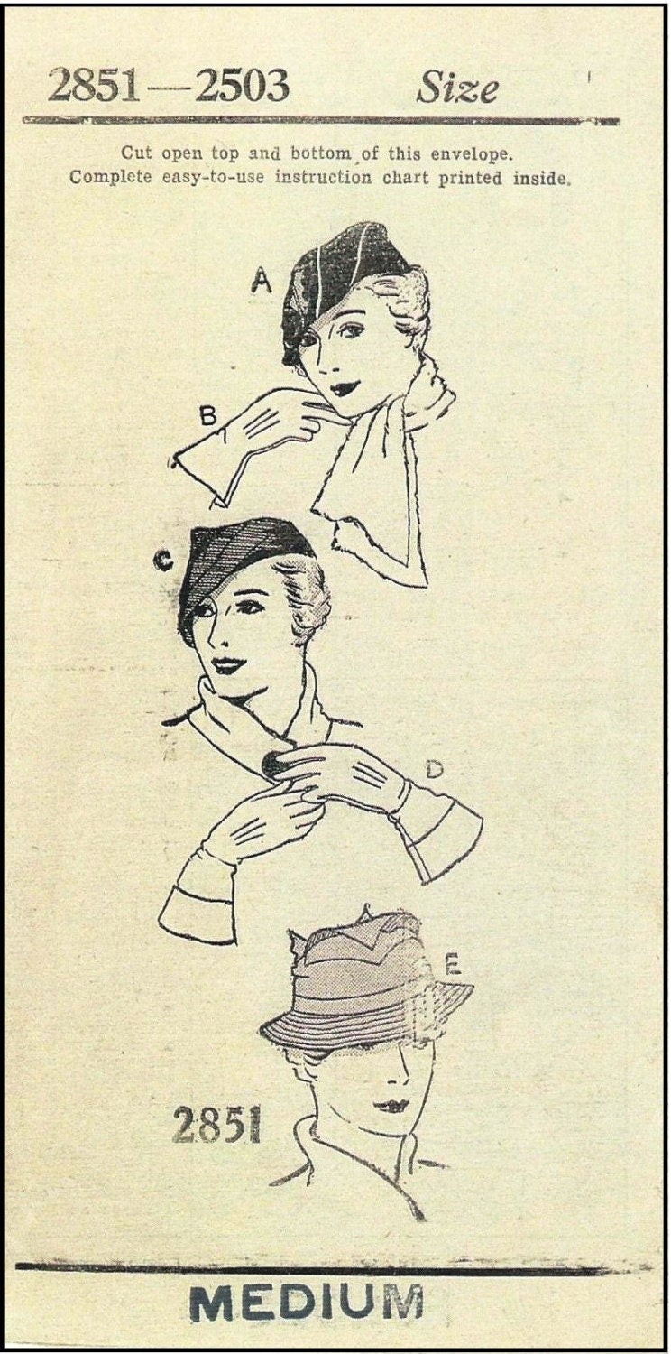 1930s Ladies Hat, Scarf & Gloves - Reproduction 1934-35 Sewing Pattern #H2851