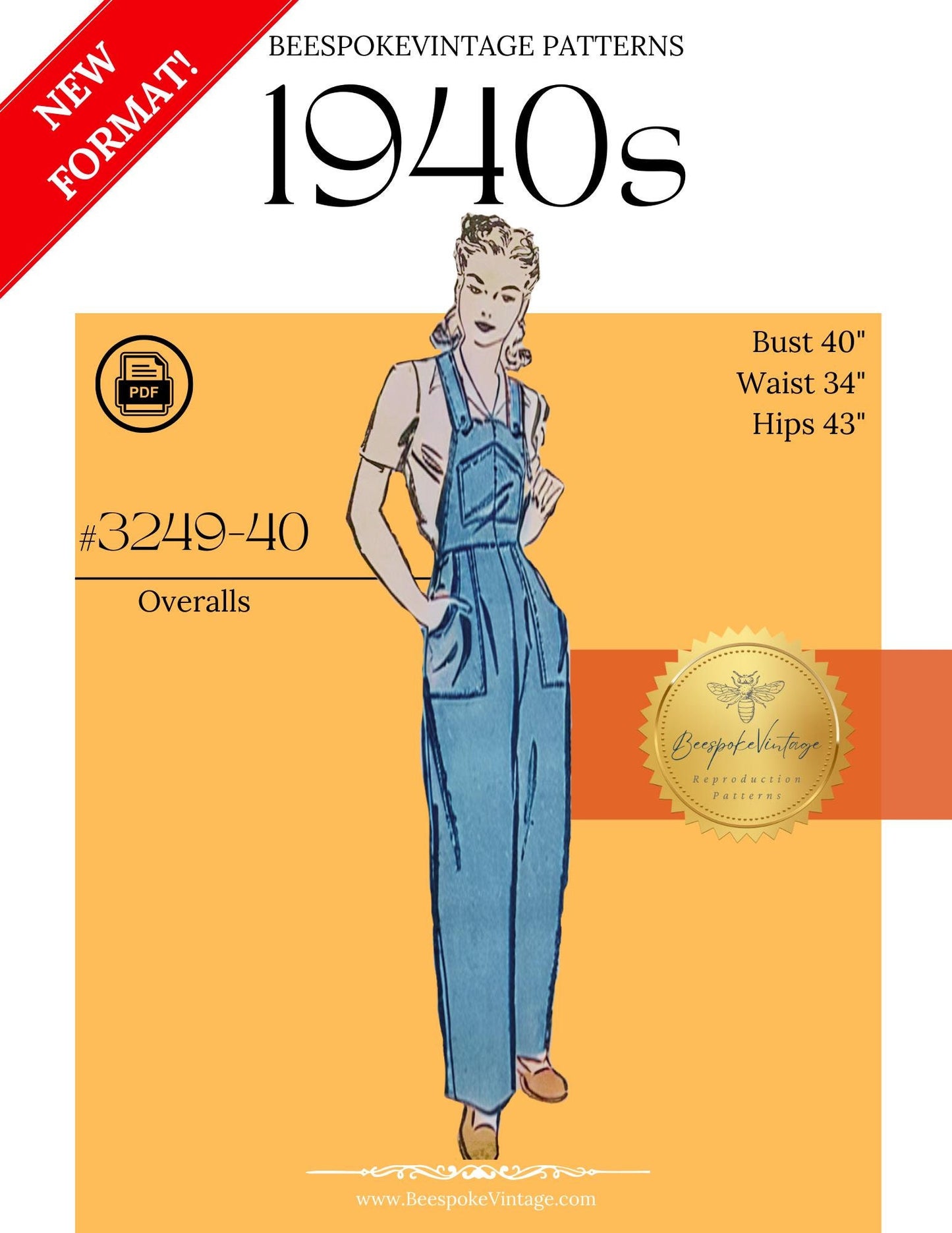 1940s Overalls - Bust 40" PDF Pattern - vintage pattern 1940s WWII Overalls Homefront Rosie the Riveter #f3249