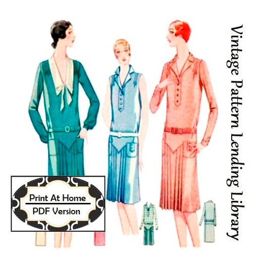 1920s Ladies Day Dress with Pleats - INSTANT DOWNLOAD - Reproduction 1929 Sewing Pattern #Z5816 - 36 Inch Bust - PDF - Print At Home