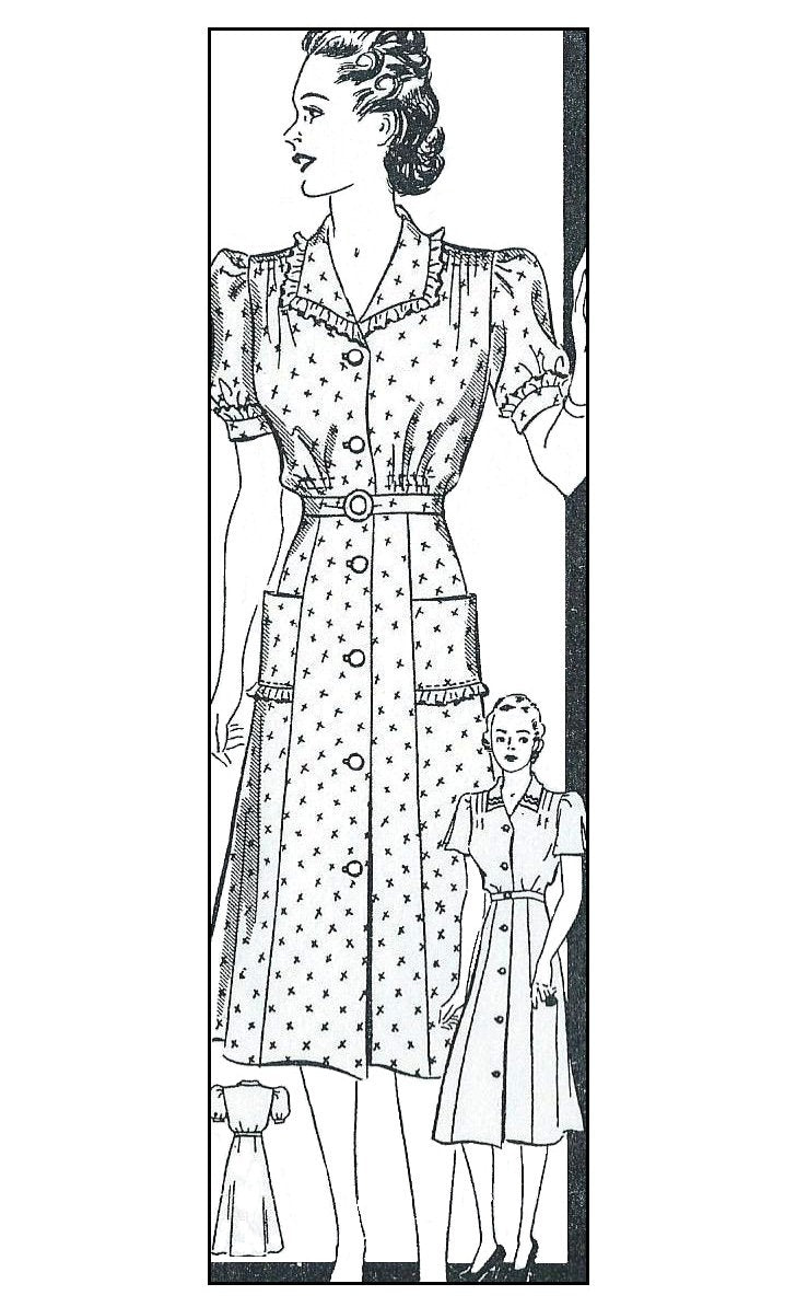 1940s Ladies Day Dress with Optional Detailing - INSTANT DOWNLOAD - Reproduction Sewing Pattern #F9961 - 44 Inch Bust - PDF - Print At Home