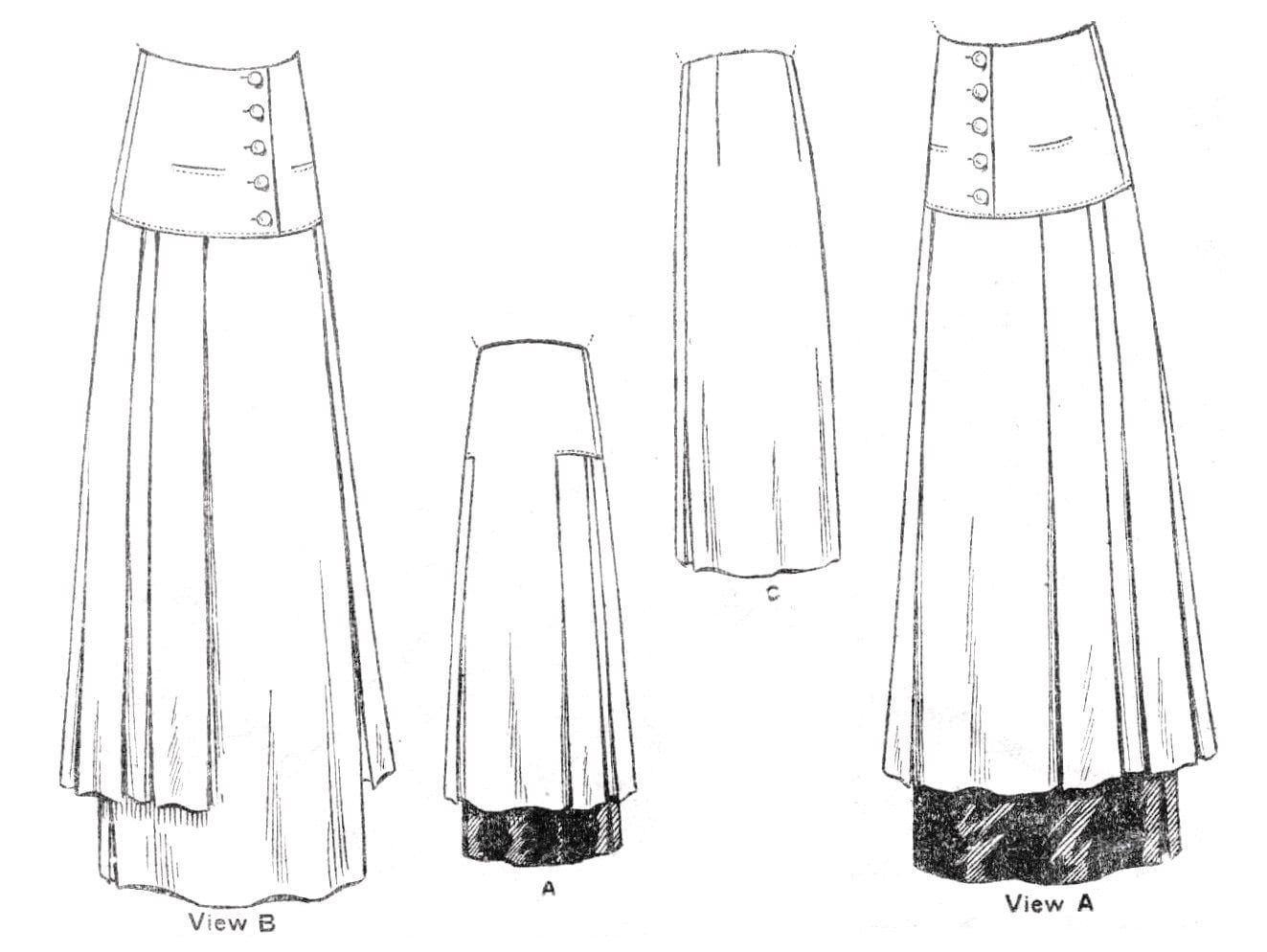 1910s Ladies Two-Piece Skirt With Optional Tunic - Edwardian Skirt - Reproduction 1914 Sewing Pattern #E8558 - 26 Inch Waist