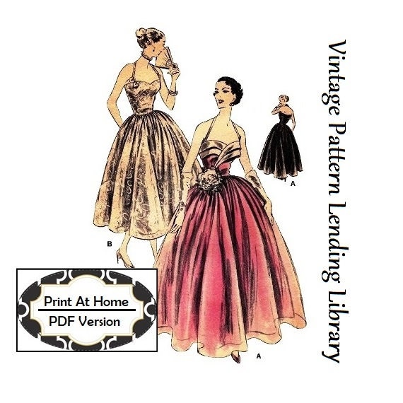 1950s Ladies Formal Dress or Gown - INSTANT DOWNLOAD - Reproduction 1951 Sewing Pattern #F7413 - 32 Inch Bust - PDF - Print At Home