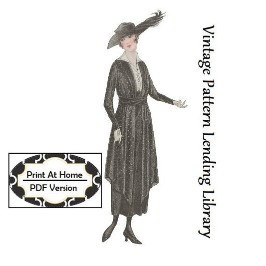 1918 Late Edwardian Dress With Plain or Skirted Tunic -INSTANT DOWNLOAD- Reproduction Sewing Pattern #E7603 -36 Inch Bust- PDF-Print At Home