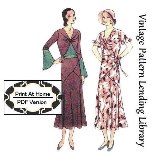 1930s Ladies Dress With Asymmetrical Details - INSTANT DOWNLOAD - Reproduction 1931 Sewing Pattern #T6617 - 36 Inch Bust - PDF-Print At Home