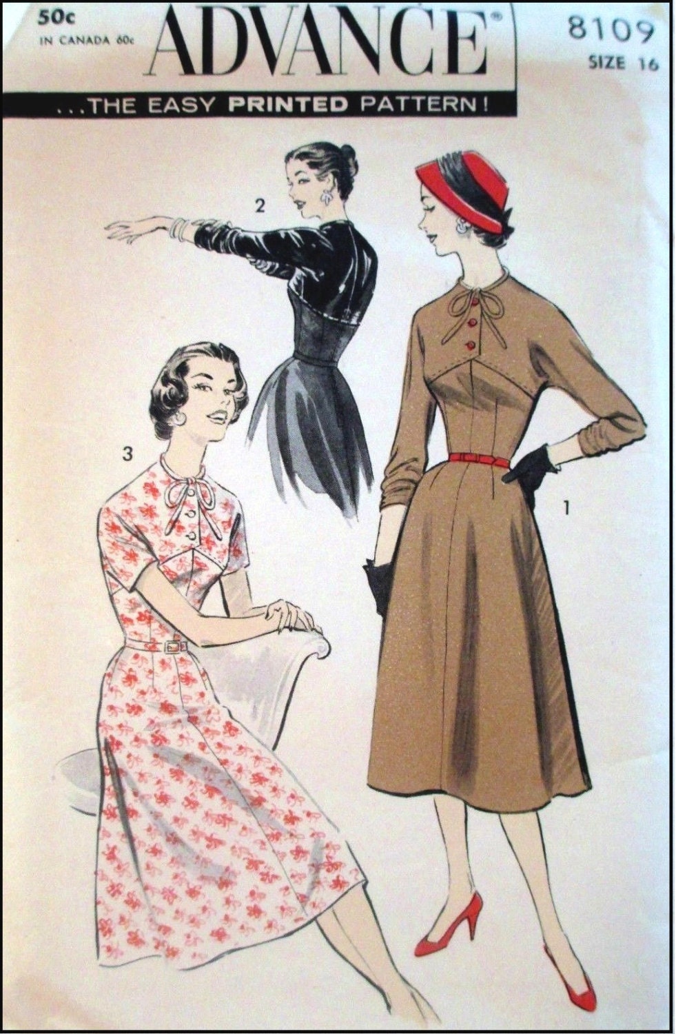 1950s Ladies Dress with Front Yoke - INSTANT DOWNLOAD - Reproduction 1956 Sewing Pattern #F8109 - 34 Inch Bust - Print At Home - PDF