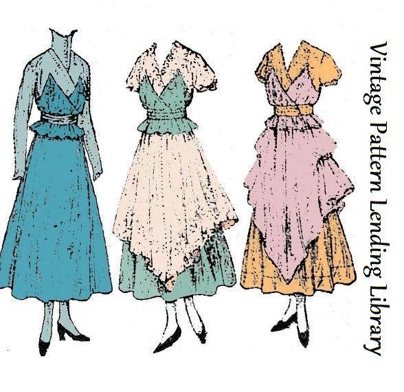 1910s Ladies Dinner Dress With Optional Tunic - 1918 Reproduction Sewing Pattern #E8744 - 36 Inch Bust