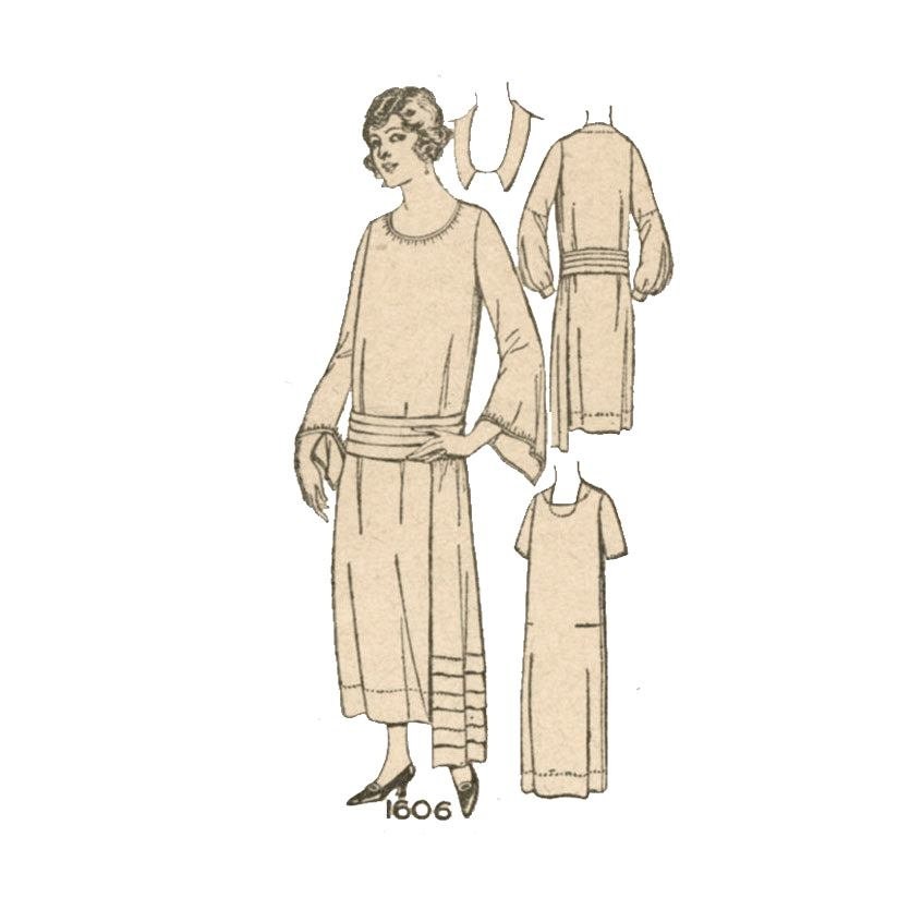 1920s Ladies Slip-On Dress With Pleated Sash - INSTANT DOWNLOAD - Reproduction 1923 Sewing Pattern #Z1606 - 38 Inch Bust -PDF- Print At Home