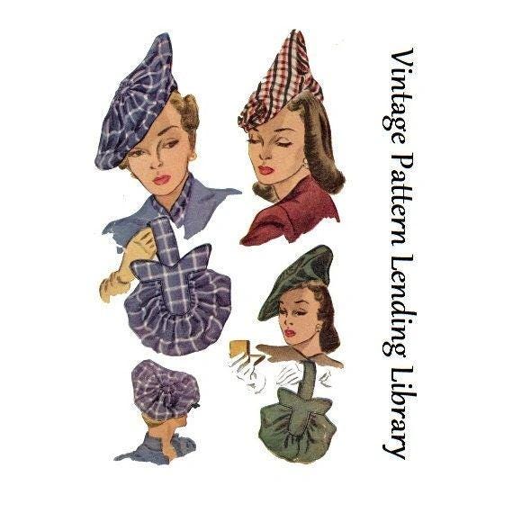 1940s Ladies Hats and Purses - Reproduction 1947 Sewing Pattern #H1318