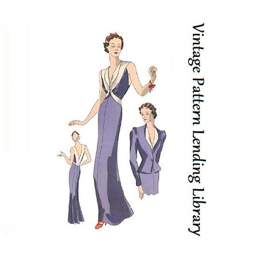 1930s Ladies Evening Gown With Jacket - Reproduction 1936 Sewing Pattern #T0435 - 34 Inch Bust