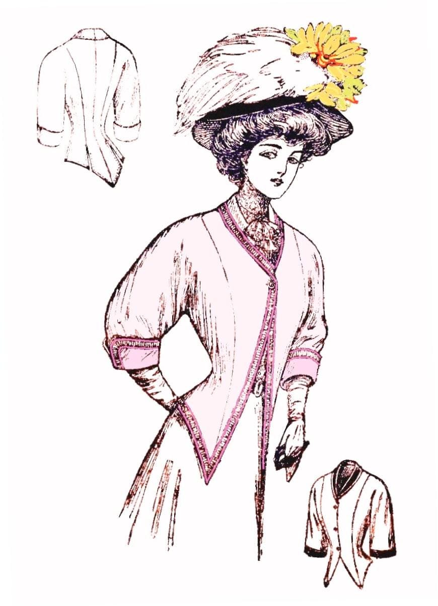 1908 Ladies Coat With Body And Sleeves In One - PDF - INSTANT DOWNLOAD - Reproduction Sewing Pattern #E2174 - Edwardian Fashion - 34 Inch Bust