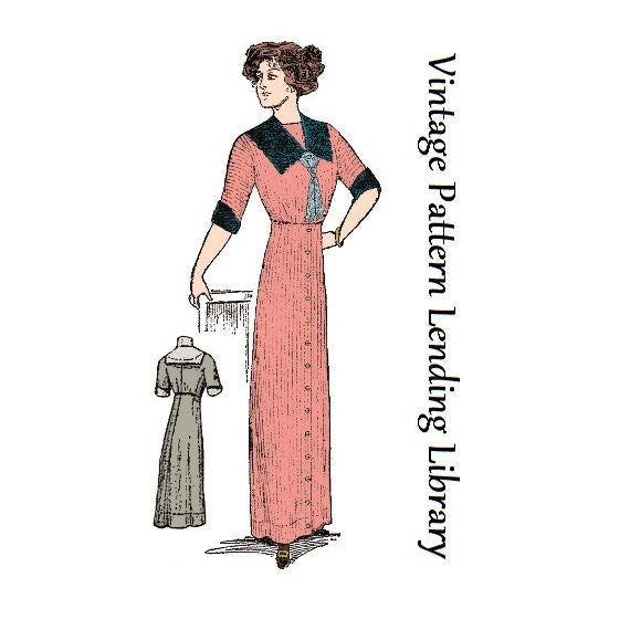 1910s Ladies Semi-Princess Dress - 1912 Reproduction Sewing Pattern #E7052 - 38 Inch Bust