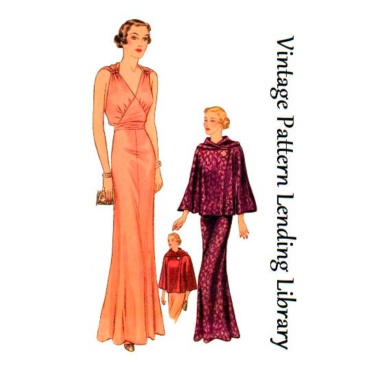 1930s Ladies Evening Gown With Optional Jacket - Reproduction 1936 Sewing Pattern #T8119 - 36 Inch Bust