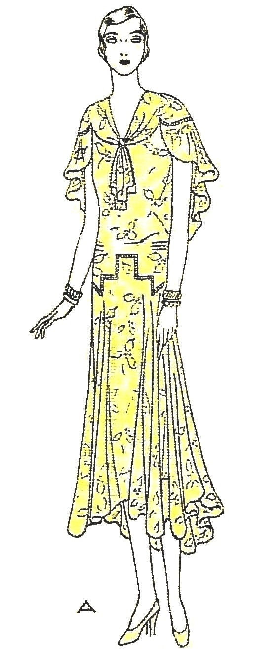 1920s Ladies Slip-On Dress With Capelet - Reproduction 1929 Sewing Pattern #Z2996 - 34 Inch Bust