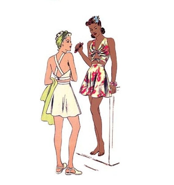 1940s Ladies Skirted Bathing Suit - Reproduction 1941 Sewing Pattern #F9046 - 34 Inch Bust