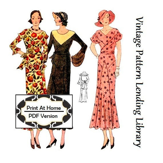 1930s Ladies Afternoon Dress In Three Styles - INSTANT DOWNLOAD - Reproduction 1932 Sewing Pattern #T1060 - 36 Inch Bust -PDF- Print At Home