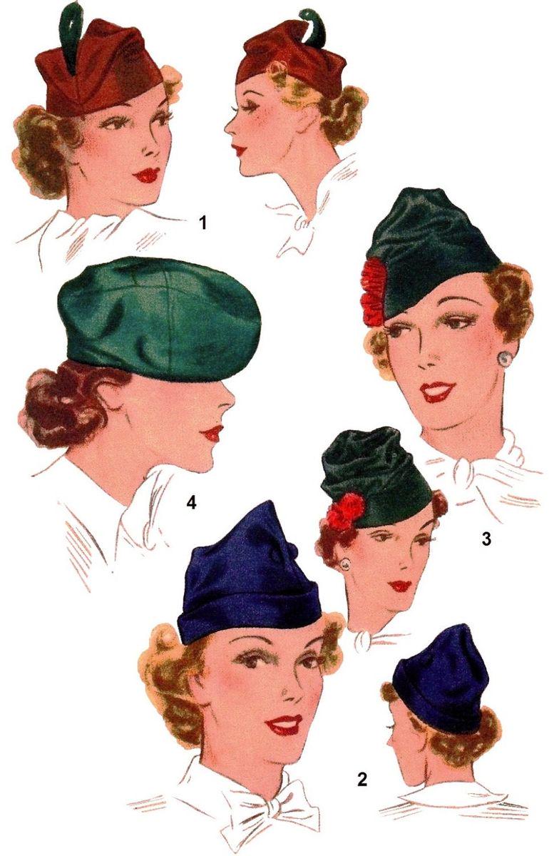 1930s Ladies Close Fitting Hats and Berets - Reproduction 1936 Sewing Pattern #H8515