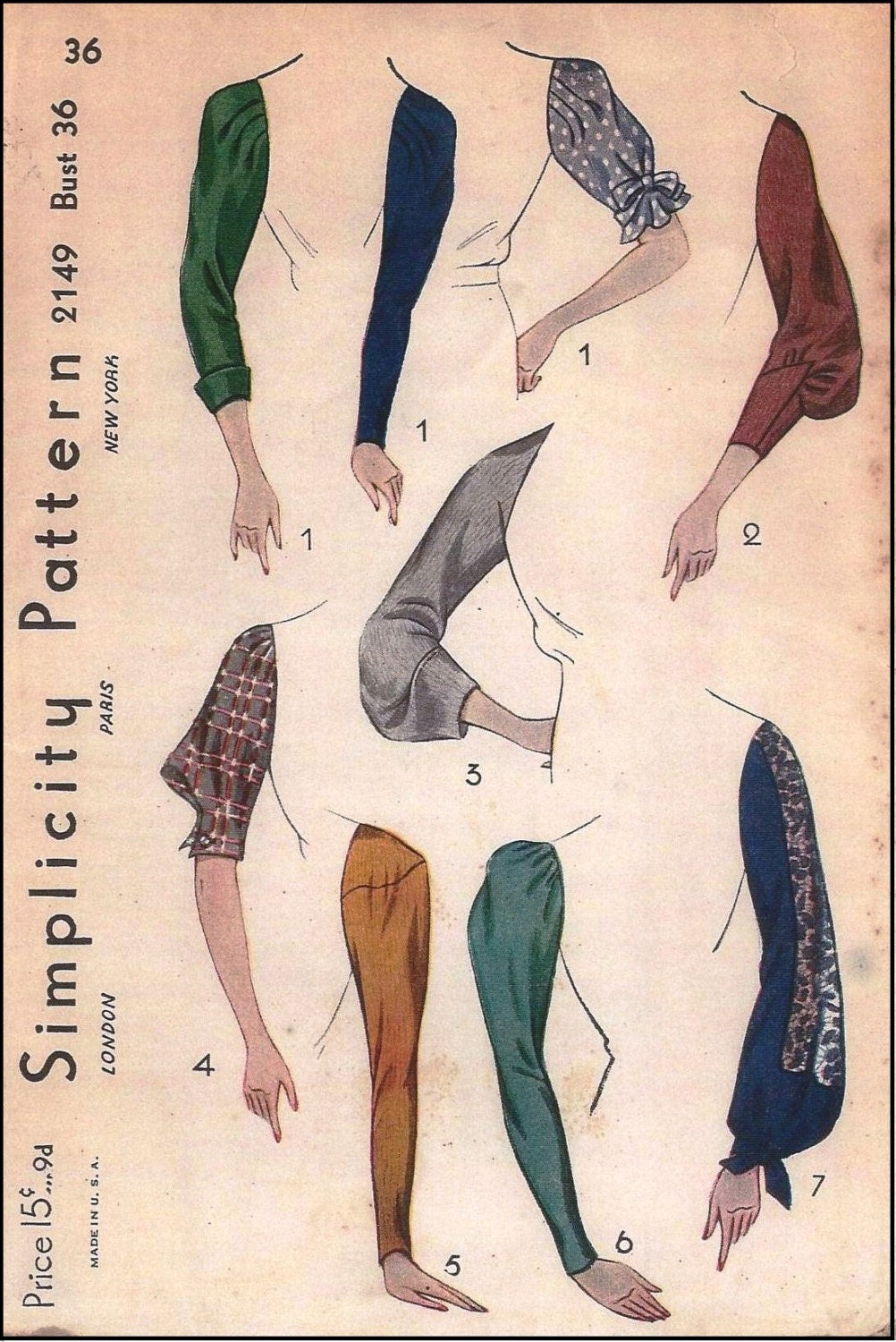 1930s Ladies Fashion Sleeves - INSTANT DOWNLOAD - Reproduction 1936 Sewing Pattern #T2149 - 36 Inch Bust - PDF - Print At Home