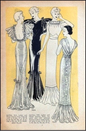 1930s Ladies Evening Gown With Gathered Neckline - INSTANT DOWNLOAD - Reproduction 1933 Sewing Pattern #T7595 - PDF - Print at Home