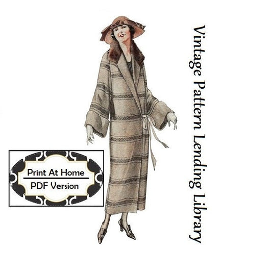 1920s Ladies Coat With Large Sleeves - INSTANT DOWNLOAD - Reproduction 1923 Sewing Pattern #Z1652 - 34 Inch Bust - PDF - Print At Home