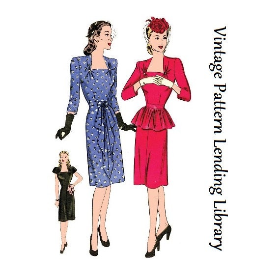 1940s Ladies Cocktail Dress - Reproduction 1944 Sewing Pattern #F1449 - 36 Inch Bust