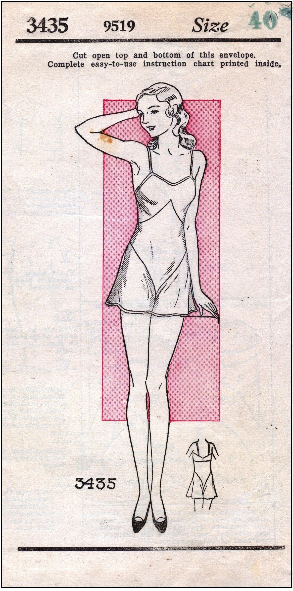 1930s Ladies Step-In Combination Undergarment - Reproduction 1932 Sewing Pattern #T3435 - 40 Inch Bust