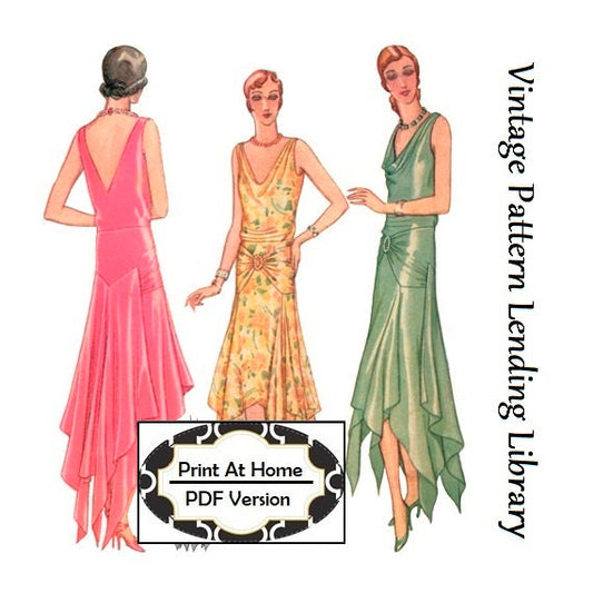 1920s Fishtail Evening Gown - INSTANT DOWNLOAD- Reproduction 1929 Sewing Pattern #Z5941 - Small Multi Size (Bust 32-36)- PDF - Print At Home