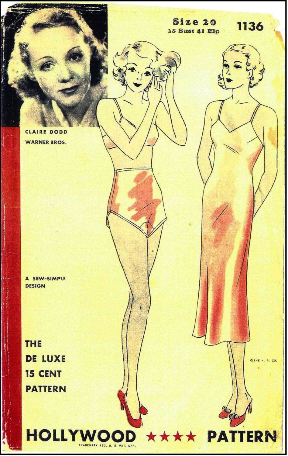 1930s Ladies Lingerie Pantie and Slip - Reproduction 1936 Sewing Pattern #T1136 - 38 Inch Bust