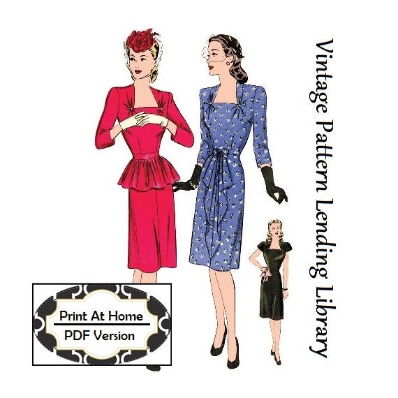 1940s Ladies Cocktail Dress - INSTANT DOWNLOAD - Reproduction 1944 Sewing Pattern #F1449 - 36 Inch Bust - PDF - Print At Home