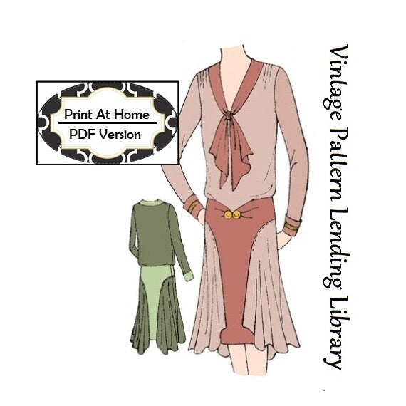 1920s Ladies Dress With Side Drapes - INSTANT DOWNLOAD - Reproduction 1929 Sewing Pattern #Z6254 - 40 Inch Bust - PDF - Print At Home