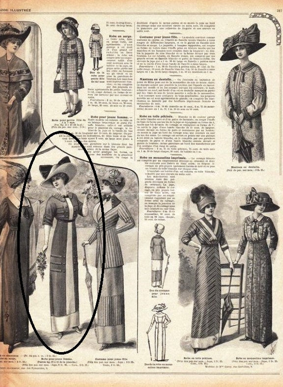 1910s Ladies Dress with Embroidered Collar - 1912 Reproduction Sewing Pattern #E4016 - 34 Inch Bust