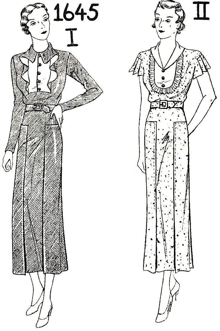 1930s Ladies Dress With Two Vestee Options - INSTANT DOWNLOAD - Reproduction 1935 Sewing Pattern #T1645 - 34 Inch Bust - PDF - Print At Home